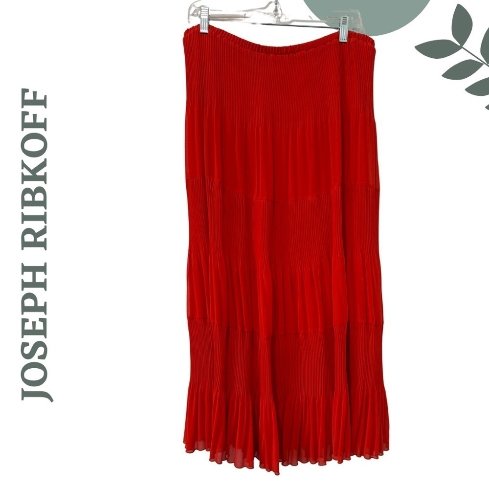 Joseph Ribkoff Orange Tiered Pleated Midi Skirt | Flowy & Bold | Lined | Size 18